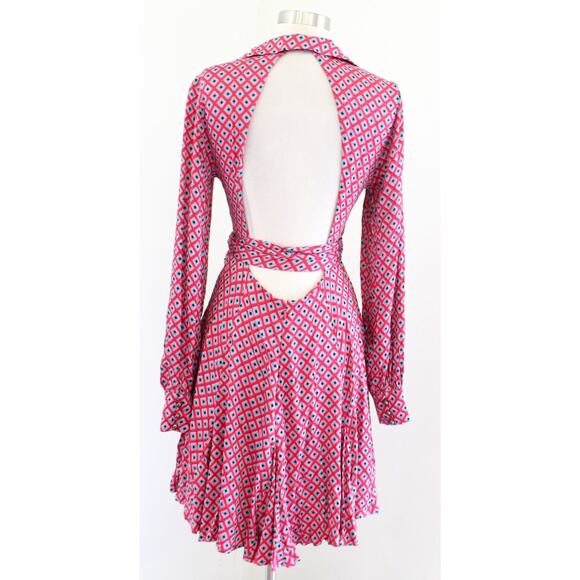 Free People It Takes Two Pop Combo Tie Waist Open Back Printed Dress Size M - Picture 7 of 8